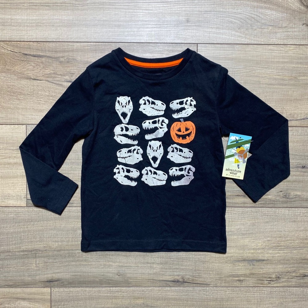 Adventure‎ Wear Boys Halloween Glow In The Dark Dinosaur Shirt Size 5 Black